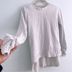 Knit Sweater and Midi Skirt Set with Gathered Sleeves and Metallic Silver Thread